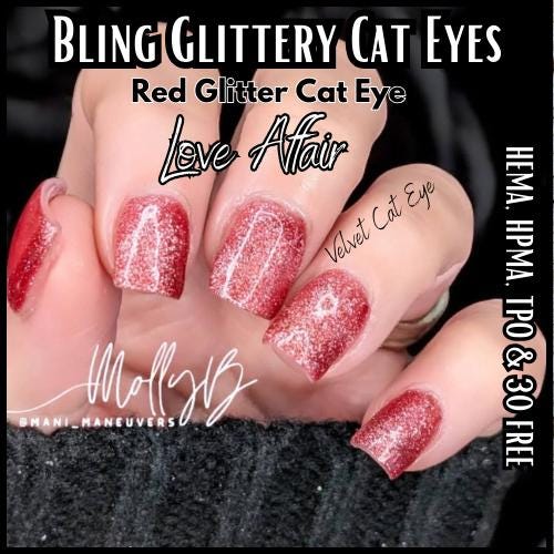 Love Affair Glittery Cat Eye Mani | Red Glitter Cat Eye Gels | HEMA, HPMA, TPO, 30 Free uv/led | 15ml |