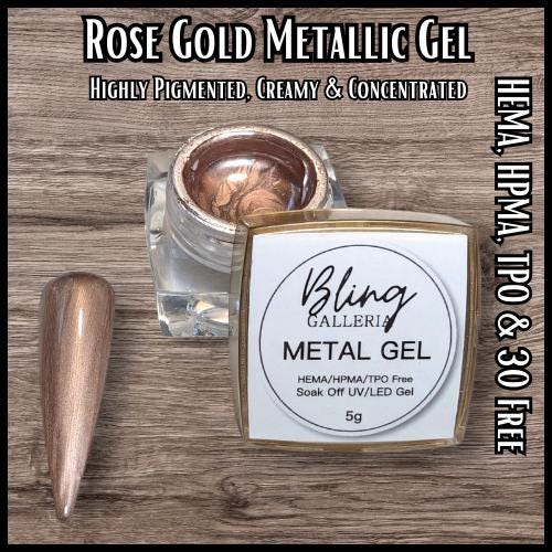 Rose Gold Metallic Gel | HEMA, HPMA, TPO, 30 Free uv/led | Nail Art | 15ml | Soak Off |