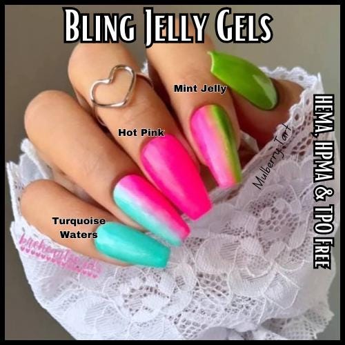 Jelly Gel Mani 2 | Turquoise Waters, Mint Jelly, Hot Pink | HEMA, HPMA, TPO Free uv/led | 15ml |