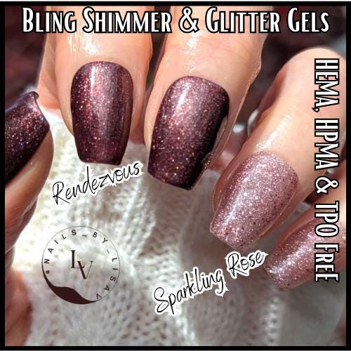 Rendezvous & Sparkling Rose Gel Mani | Dark Sultry Pinkish Brown Super Shimmery and Rose Gold Glitter Gel | HEMA HPMA tpo Free uv/led | 15ml