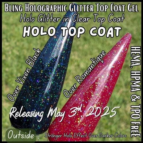 Holographic Glitter Top Coat Gel | Fine Holographic Overlay | Topper Gel | Apply over any Color | HEMA, HPMA, TPO, 30 Free uv/led | 15ml |