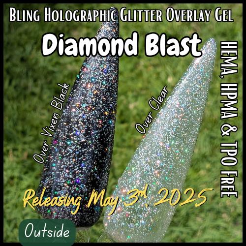 Diamond Blast Holographic Glitter Overlay Gel | Fine Glitter in a Clear Base Gel | HEMA, HPMA, TPO, 30 Free uv/led | 15ml |