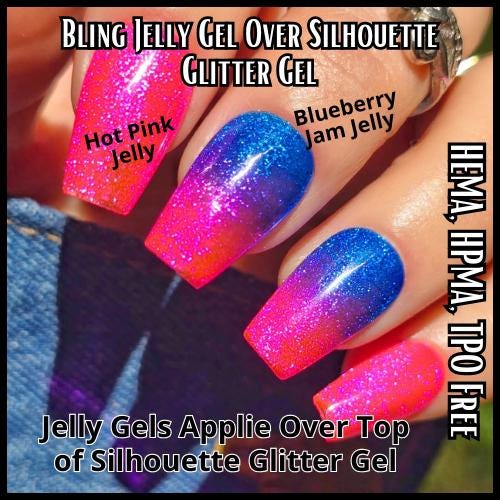 Hot Pink and Blue Berry Jelly Gels Over Silhouette Cat Eye Glitter | HEMA, HPMA, TPO Free uv/led | 15ml |