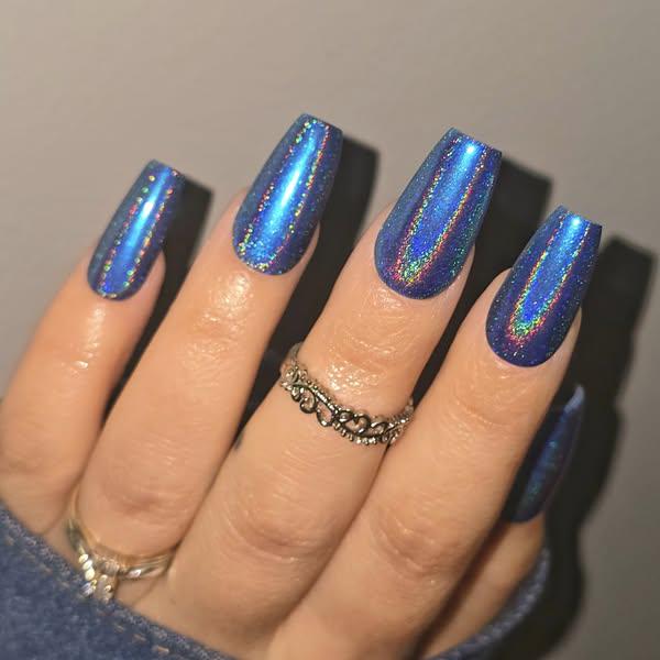 Holographic Blue CHROME Mani | Color Shifting Effect Chrome Powder | Chrome Pigment Not Dip