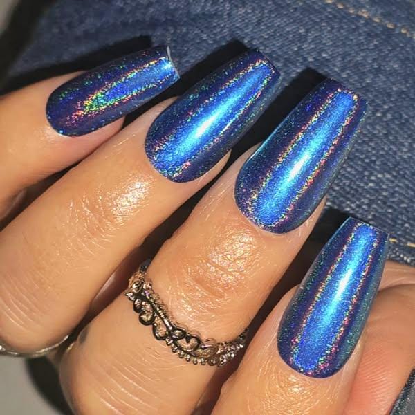Holographic Blue CHROME Mani | Color Shifting Effect Chrome Powder | Chrome Pigment Not Dip
