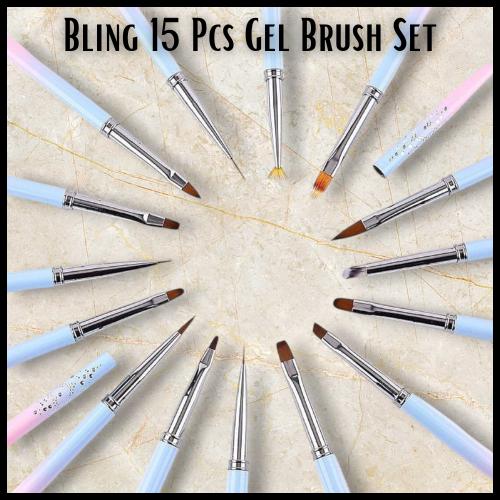 15 Piece Set of Pink & Blue Gel Brushes with Caps and a Plastic Case