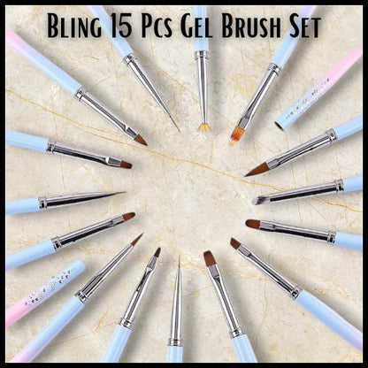 15 Piece Set of Pink & Blue Gel Brushes with Caps and a Plastic Case