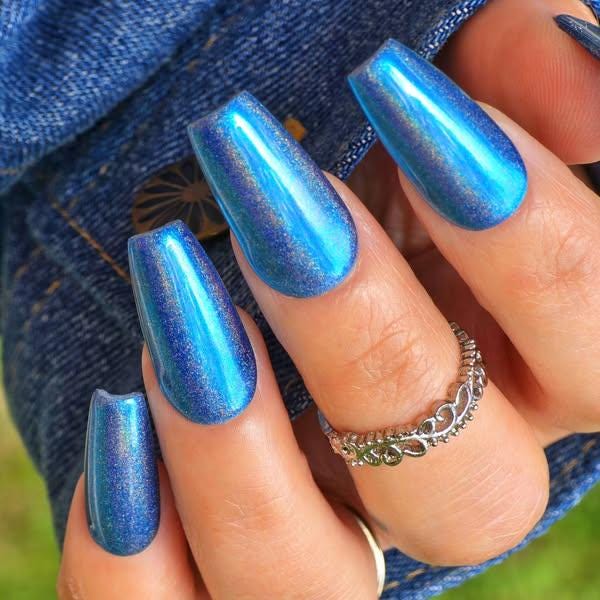 Holographic Blue CHROME Mani | Color Shifting Effect Chrome Powder | Chrome Pigment Not Dip
