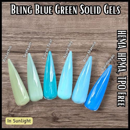 Caicos Teal and Seafoam Solid Gel Mani | Diamond Blast Holographic Glitter in Clear Base | HEMA, HPMA, TPO Free uv/led | 15ml | Gel Nail