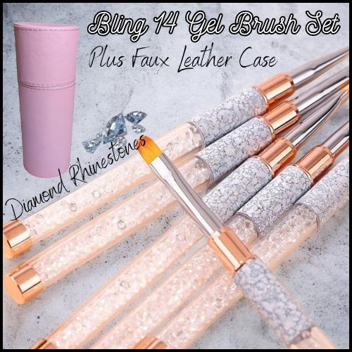 14 Piece Set of Rose Gold with Rhinestones & Faux Leather Case | Limited Supply |