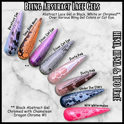 Abstract Lace Gels | Black or White in 5ml (5g) Jars | Smooth Base in 15ml bottle | Can Be Chromed | HEMA, HPMA, TPO Free uv/led | 15ml