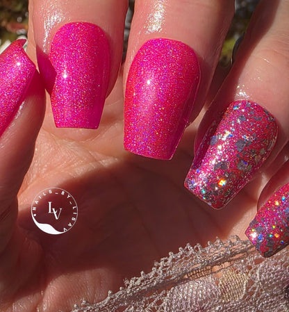 Flashbulb Holographic Hot Pink Gel with Love Potion Glitter Gel Mani | HEMA, HPMA, TPO Free uv/led | 15ml | Soak Off | Gel Nail