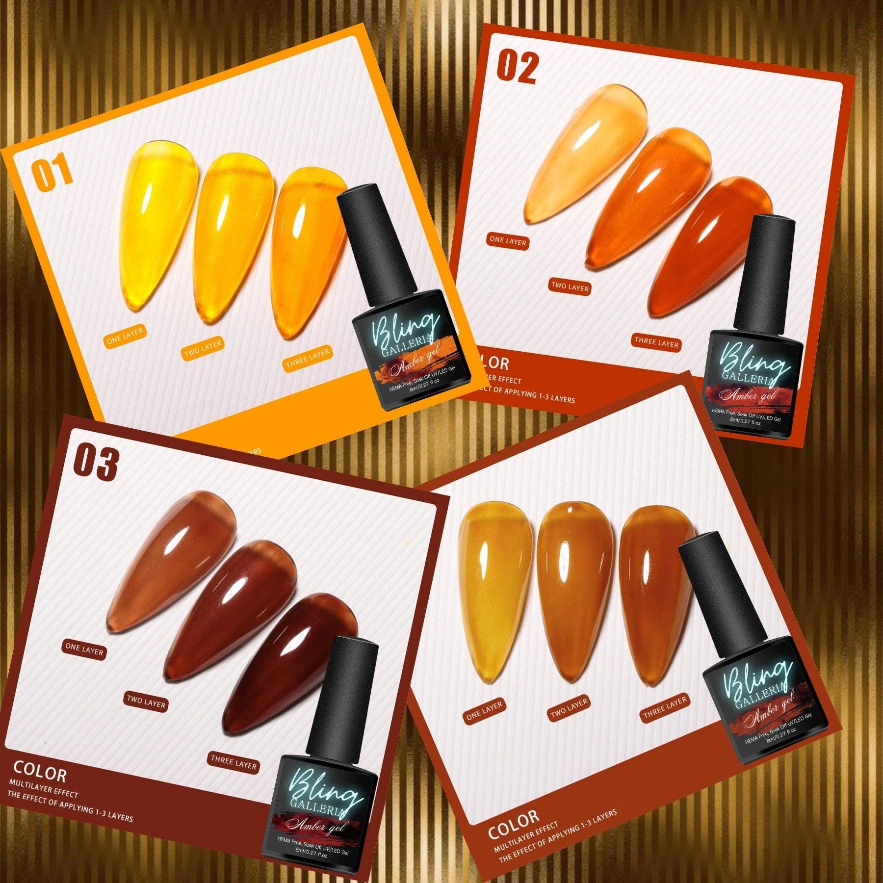 Amber Tortoiseshell Jelly Gel Collection - Bottles - HEMA, HPMA, TPO Free