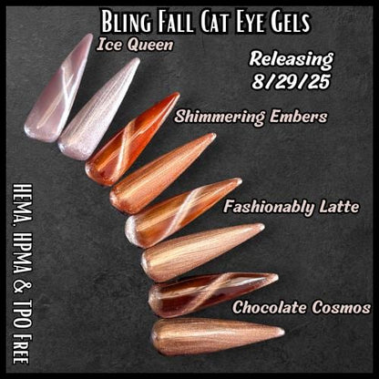Metallic Taupe Copper Brown Cat Eye Gels | Ice Queen, Shimmering Embers, Fashionably Latte, Chocolate Cosmos | HEMA, HPMA, TPO Free uv/led