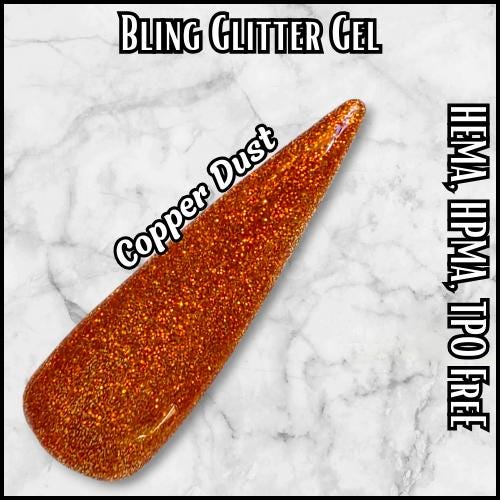 Copper Dust Gel | Fine Copper Glitter in a Clear Base | HEMA, HPMA, TPO Free uv/led | 15ml |