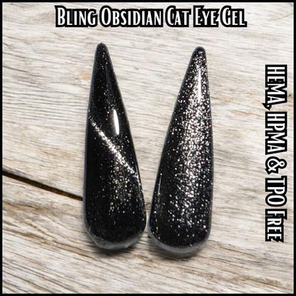 Obsidian Glittery Cat Eye | Silver Metallic in a Black Base | HEMA, HPMA, TPO Free uv/led | 15ml |