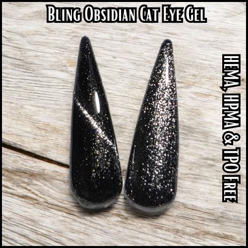 Obsidian Glittery Cat Eye | Silver Metallic in a Black Base | HEMA, HPMA, TPO Free uv/led | 15ml |