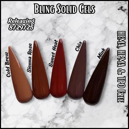 Solid Gels | Cold Grew, Sienna Rose, Sweet Heat, Chia, Mink | HEMA, HPMA, TPO Free uv/led | 15ml | Gel Nail