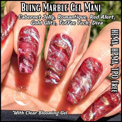 Marble Cabernet Jelly, Romantique, Red Alert, Gold Glitz, Toffee Tech, Diva Gel Mani | HEMA, HPMA, TPO Free uv/led | 15ml |