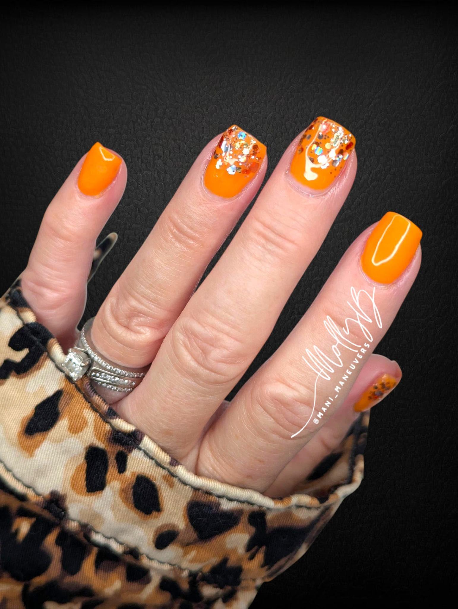 Orange Soda Solid with Spicequake Glitter Mani Gels | Pumpkin Orange Holographic Silver Glitter | HEMA, HPMA, TPO Free uv/led | 15ml