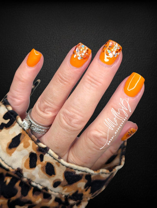 Orange Soda Solid with Spicequake Glitter Mani Gels | Pumpkin Orange Holographic Silver Glitter | HEMA, HPMA, TPO Free uv/led | 15ml