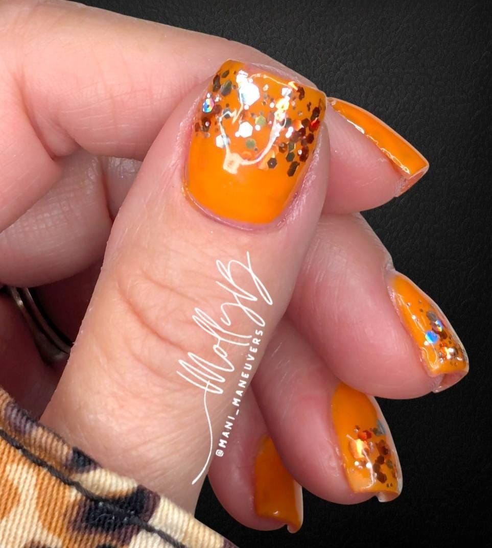 Orange Soda Solid with Spicequake Glitter Mani Gels | Pumpkin Orange Holographic Silver Glitter | HEMA, HPMA, TPO Free uv/led | 15ml