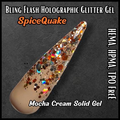 SpiceQuake Glitter Gel | Pumpkin Orange and Holographic Silver Glittery In a Clear Gel Base | HEMA, HPMA, TPO uv/led | 15ml Jar |
