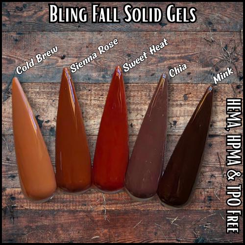 Solid Gels | Cold Grew, Sienna Rose, Sweet Heat, Chia, Mink | HEMA, HPMA, TPO Free uv/led | 15ml | Gel Nail