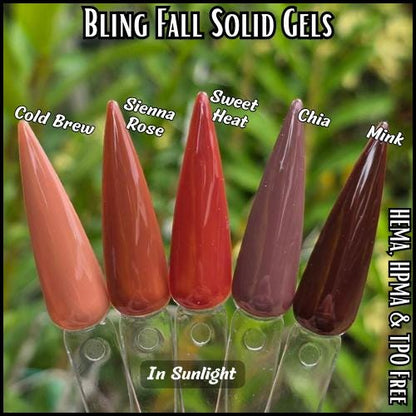 Solid Gels | Cold Grew, Sienna Rose, Sweet Heat, Chia, Mink | HEMA, HPMA, TPO Free uv/led | 15ml | Gel Nail