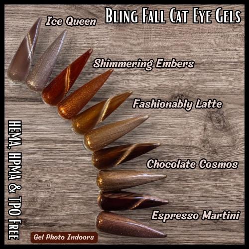 Metallic Taupe Copper Brown Cat Eye Gels | Ice Queen, Shimmering Embers, Fashionably Latte, Chocolate Cosmos | HEMA, HPMA, TPO Free uv/led