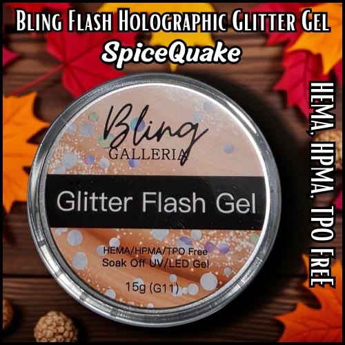 SpiceQuake Glitter Gel | Pumpkin Orange and Holographic Silver Glittery In a Clear Gel Base | HEMA, HPMA, TPO uv/led | 15ml Jar |