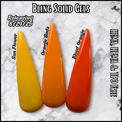 Solid Gels | Sun Flower, Orange Soda, Blood Orange | HEMA, HPMA, TPO Free uv/led | 15ml | Gel Nail
