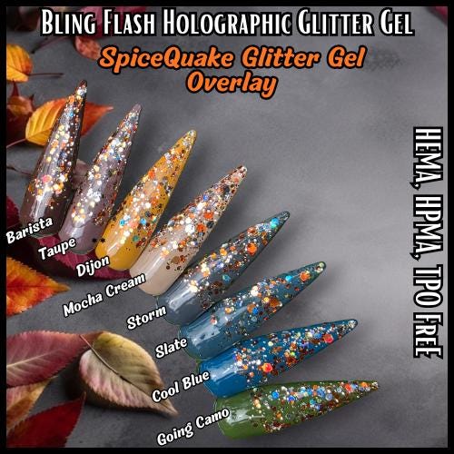 Crocodile Tears & Going Camo Green Solid Gels with Spicequake Glitter Mani Gels | Olive Green | Pumkin |HEMA, HPMA, TPO Free uv/led | 15ml