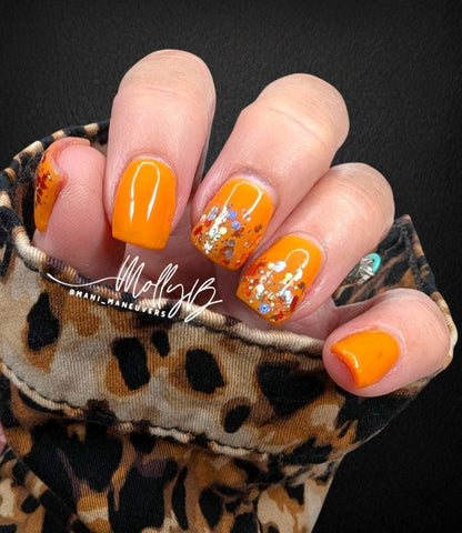 Orange Soda Solid with Spicequake Glitter Mani Gels | Pumpkin Orange Holographic Silver Glitter | HEMA, HPMA, TPO Free uv/led | 15ml