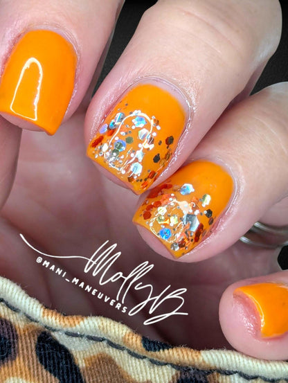 Orange Soda Solid with Spicequake Glitter Mani Gels | Pumpkin Orange Holographic Silver Glitter | HEMA, HPMA, TPO Free uv/led | 15ml