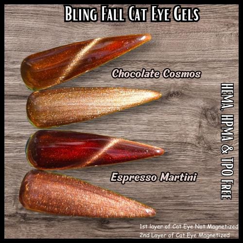 Metallic Taupe Copper Brown Cat Eye Gels | Ice Queen, Shimmering Embers, Fashionably Latte, Chocolate Cosmos | HEMA, HPMA, TPO Free uv/led