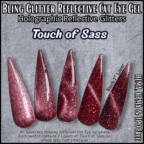Touch of Sass Glitter Cat Eye Gel Maroon | Burgundy | Red | HEMA HPMA TPO Free uv/led | 15ml