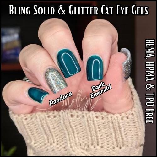 Dark Emerald with Pandora Mani | Dark Emerald Jewel Solid | Pandora Glitter Cat Eye Gel | HEMA, HPMA, TPO Free uv/led | 15ml