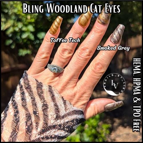 Woodland Cat Eye Gels | Stepping Stone, Toffee Tech, Ruby Madness, Purple Flirt, Blue Moon, Jade Dream, Smoked Grey | HEMA, HPMA, TPO Free