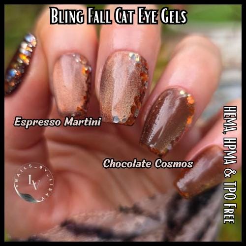 Espresso Martini & Chocolate Cosmos Cat Eye Gels | Shimmery Metallic Copper Taupe Brown | HEMA, HPMA, TPO Free uv/led