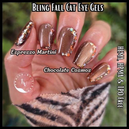 Espresso Martini & Chocolate Cosmos Cat Eye Gels | Shimmery Metallic Copper Taupe Brown | HEMA, HPMA, TPO Free uv/led