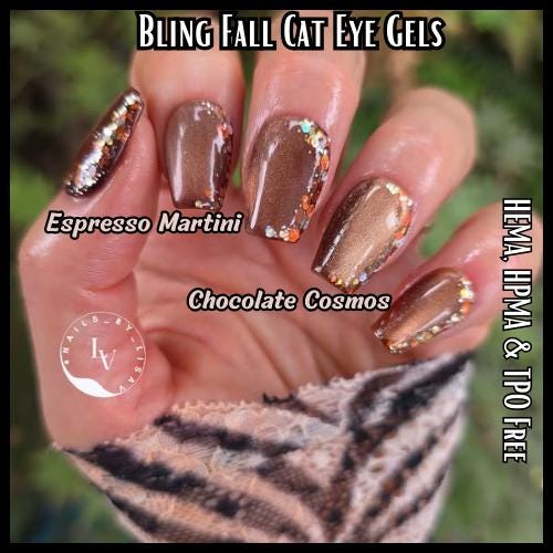 Espresso Martini & Chocolate Cosmos Cat Eye Gels | Shimmery Metallic Copper Taupe Brown | HEMA, HPMA, TPO Free uv/led