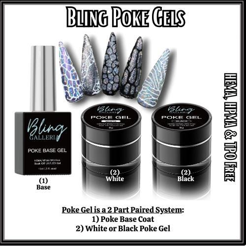 Poke Gels | Black or White Poke Gel | Smooth Base in Clear | HEMA, HPMA, TPO Free uv/led | 15ml