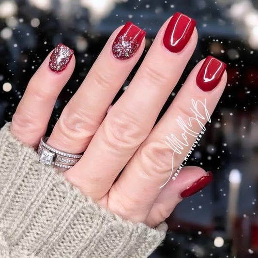 Romantique & Smoke Glitz Gel Mani | Sultry Red Solid Gel | Silver Holographic Glitter Gel | HEMA, HPMA, TPO Free | Gel Nails, Gel Polish