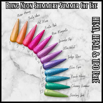 Neon Shimmery Summer Cat Eye Gels | Neon Honey, Zesty Vibes, Hot Mess, Exotic Pink and More | HEMA, HPMA, TPO Free uv/led | 15ml