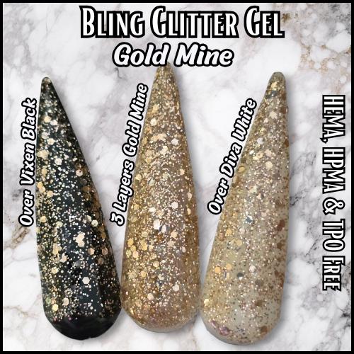 Gold Mine Glitter Gel | Chunky Gold Glitter in a Light Tan Jelly Base | Overlay | Topper | HEMA, HPMA, TPO Free | Gel Nails, Nail Gel