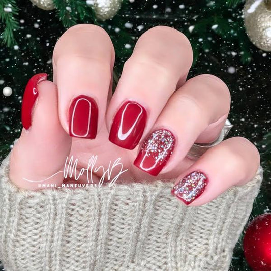 Romantique & Smoke Glitz Gel Mani | Sultry Red Solid Gel | Silver Holographic Glitter Gel | HEMA, HPMA, TPO Free | Gel Nails, Gel Polish