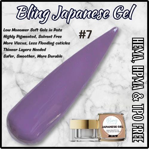 Japanese Gel #7 | High Quality, Highly Pigmented, Low Monomer, Solvent Free Soft Gels in Pots | HEMA, HPMA, TPO Free | Nail Gel, Gel Polish