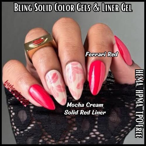 Ultra Ferrari Red Solid Color Gel - Original Mocha Cream Solid Color Gel & Red Solid Color Liner Gel Mani - Hema Hpma Tpo Free