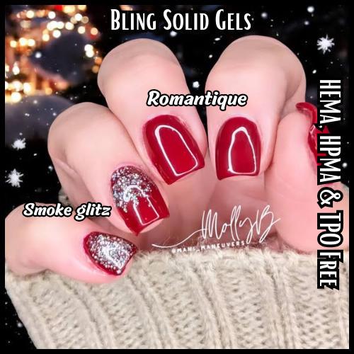 Romantique & Smoke Glitz Gel Mani | Sultry Red Solid Gel | Silver Holographic Glitter Gel | HEMA, HPMA, TPO Free | Gel Nails, Gel Polish